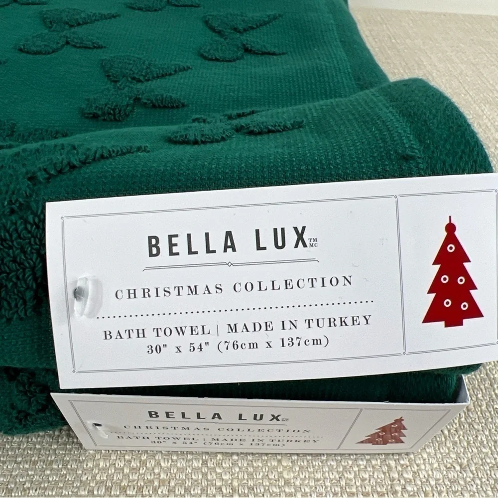 Bella Lux Bathroom Towel Set Christmas Collection Green Bows Cotton Set of 4 NEW